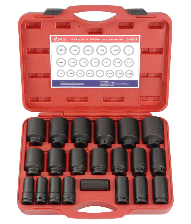 21 Piece 3/4″ Dr. SAE Deep Impact Socket Set Cr-Mo