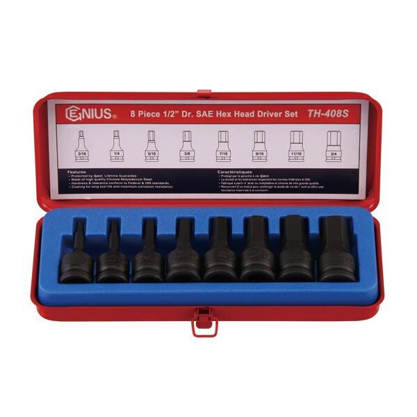 8 Piece 1/2 Inch Dr. SAE Hex Head Driver Set