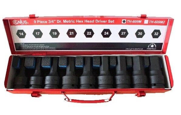 9 Pieces 3/4″ Dr.Metric Hex Head Driver Set