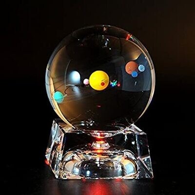 Solar System 3D Crystal Ball with LED lamp Base Clear 80mm (3.15 inch) Glass Birthday Gift