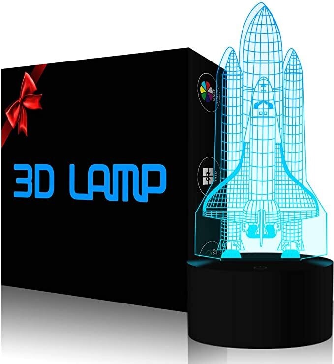 Rocket Night Light 3D Illusion Lamp LED Space Shuttle Nightlight 7 Color Changing Touch Sensor Desk Table Lamp with USB Cable Decoration for Nursery Bedroom Kids Boys Birthday Gifts (changeable rgb)