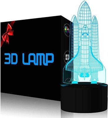 Rocket Night Light 3D Illusion Lamp LED Space Shuttle Nightlight 7 Color Changing Touch Sensor Desk Table Lamp with USB Cable Decoration for Nursery Bedroom Kids Boys Birthday Gifts (changeable rgb)