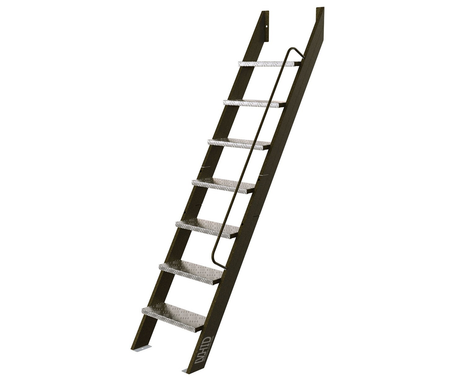 DORSA® – стальная лестница в подвал с алюминиевыми накладками на ступеньках, Габаритная ширина L, мм: 400, Высота от пола до потолка H, мм: 1500, Угол наклона лестницы, градусы: 60