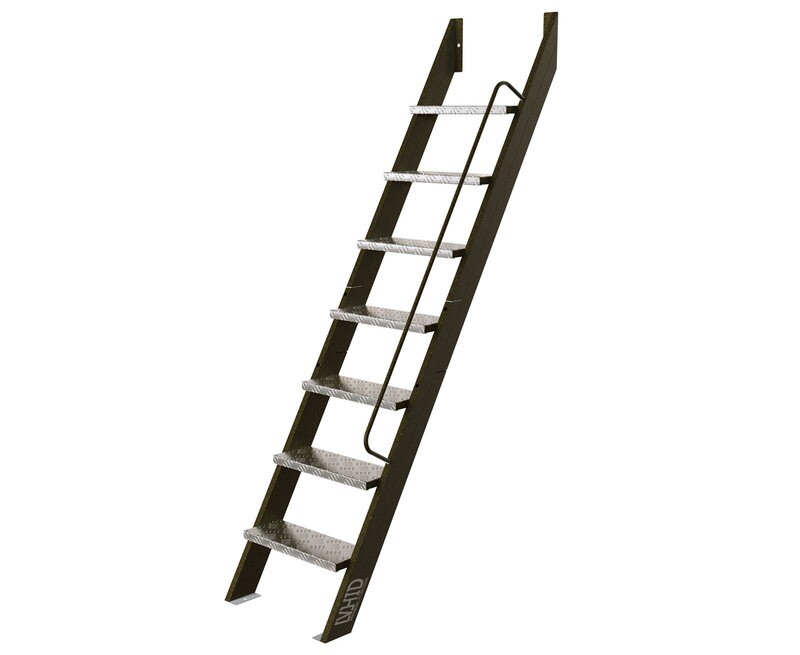 DORSA® – сталева драбина у підвал з алюмінієвими накладками на сходинках