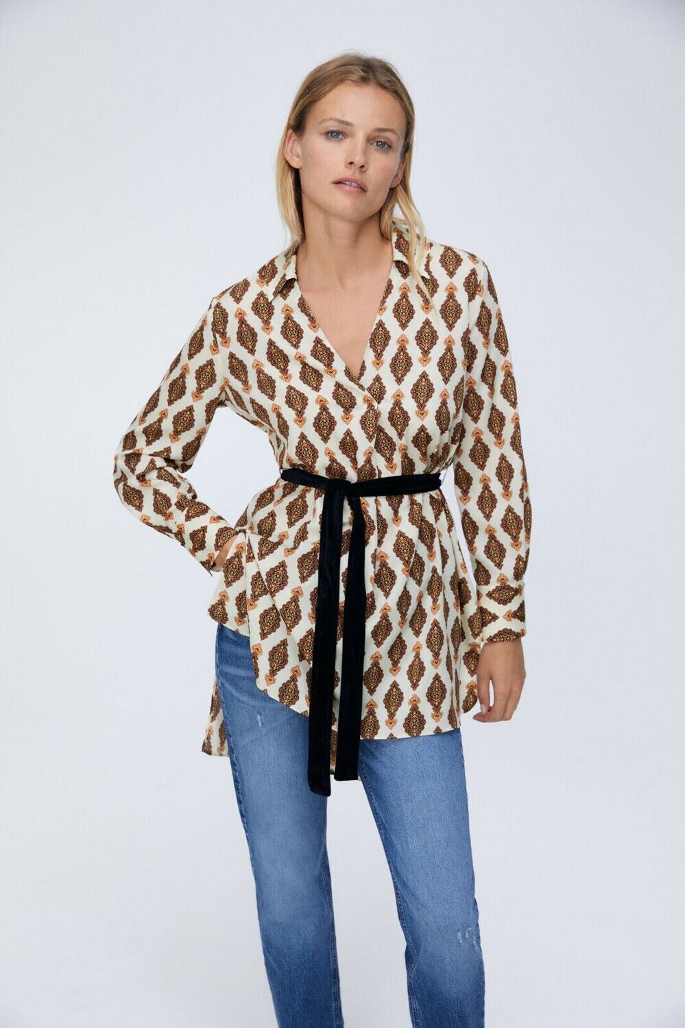 Printed Blouse with Belt