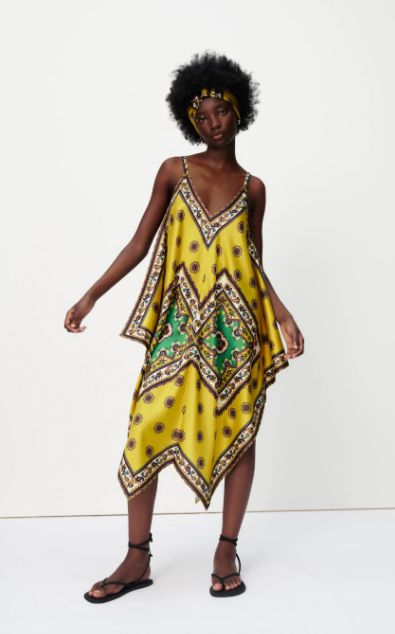 Zara Printed Asymmetric Satin Dress