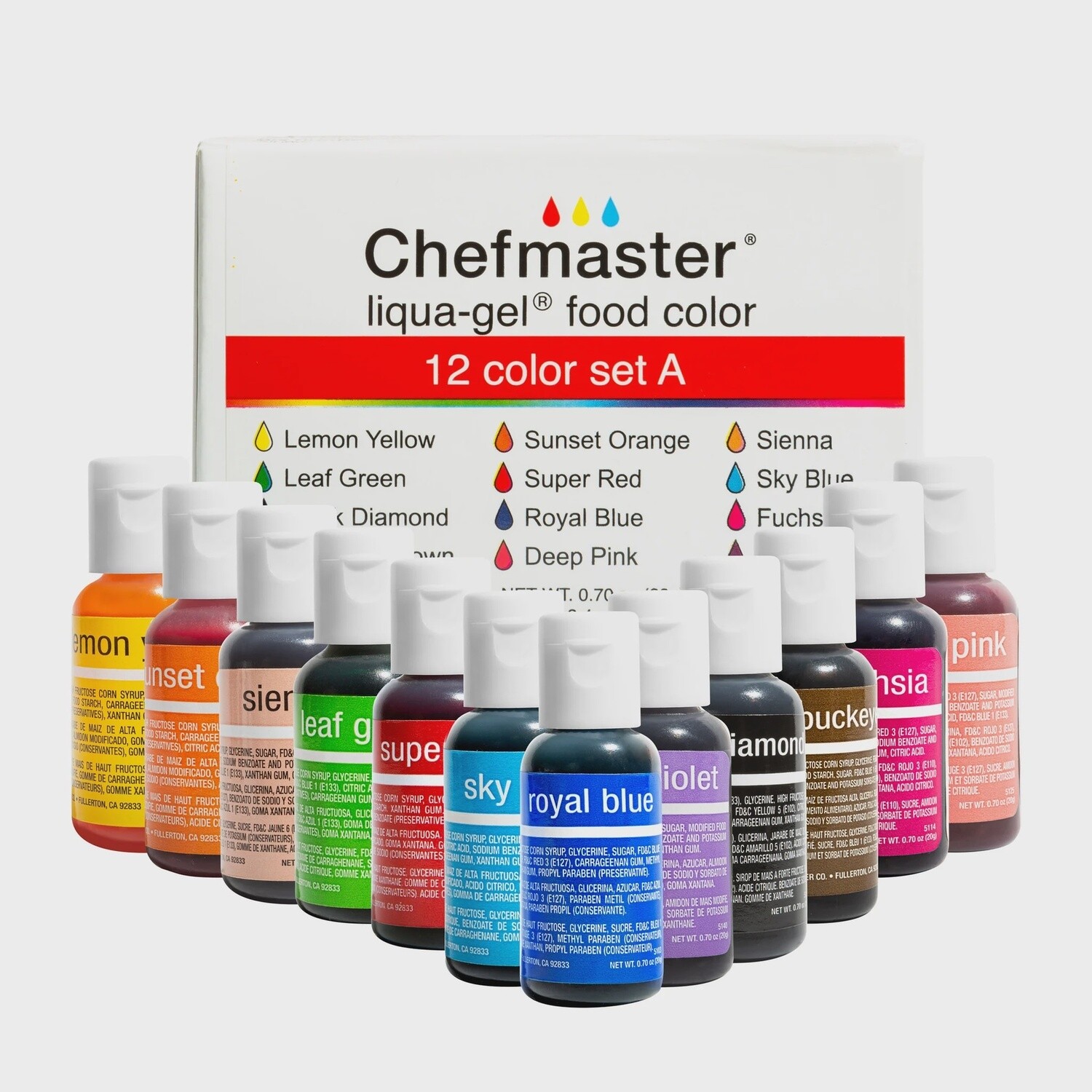 Chefmaster 12 Color Kit .70oz Gel Color