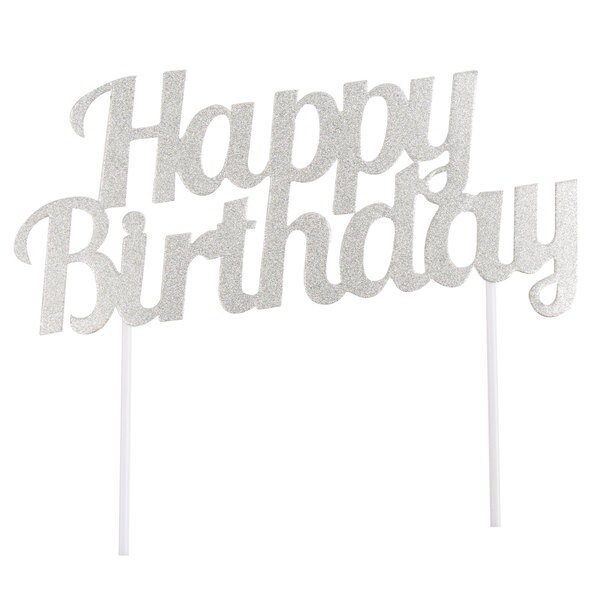 Silver Happy Birthday Cake Topper