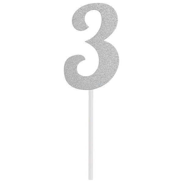 Silver "3" Cake Topper