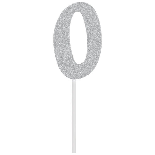 Silver "0" Cake Topper