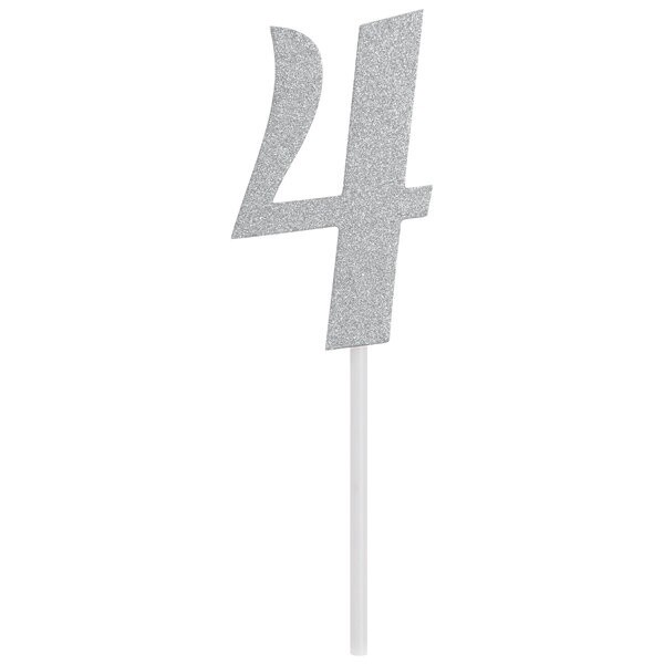 Silver "4" Cake Topper