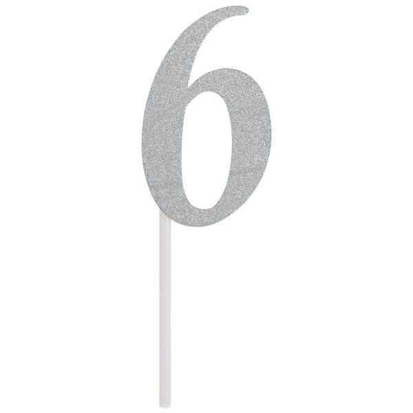 Silver "6" Cake Topper