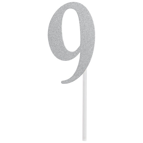 Silver "9" Cake Topper