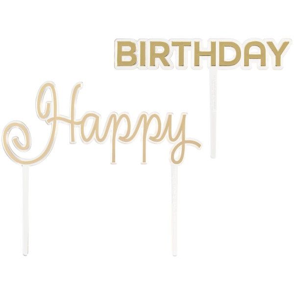 Gold Happy Birthday Cake Topper 2pc