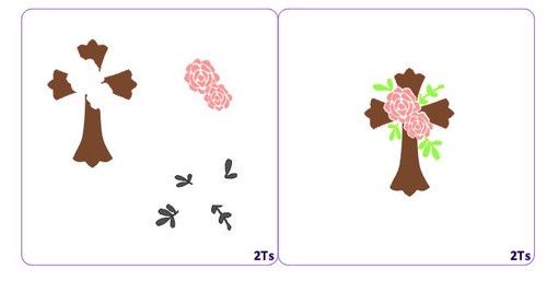 Cross w/Flowers Stencil-3 part