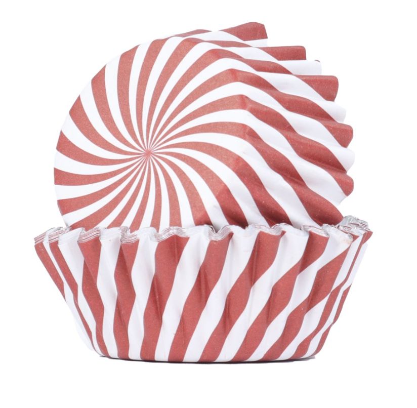 Red &amp; White Stripe Foil Baking Cups/30