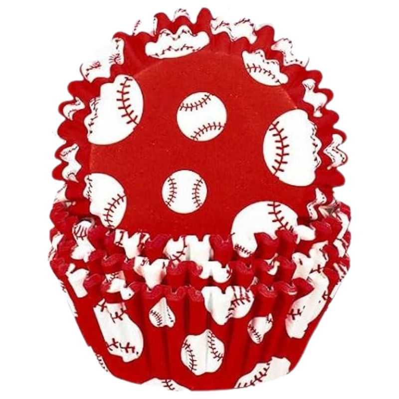 Baseball Baking Cups Red 25pk