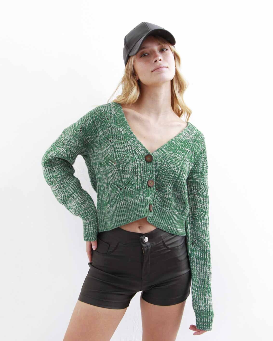 Cardigan Jaspeado Florencia, Colores: Jaspeado en verde