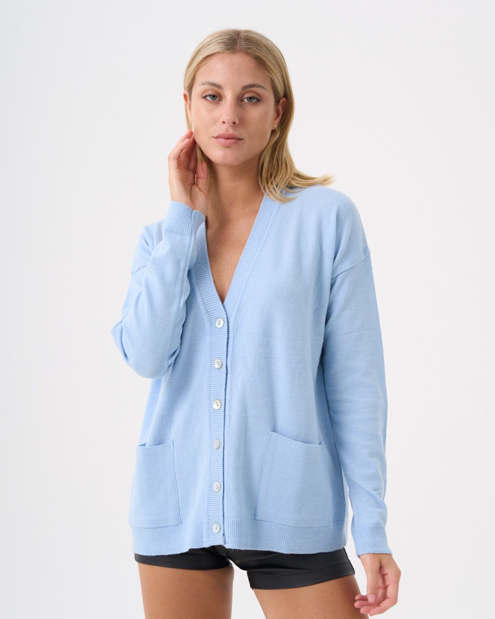 Cardigan Bolsillos Morley, Colores: celeste