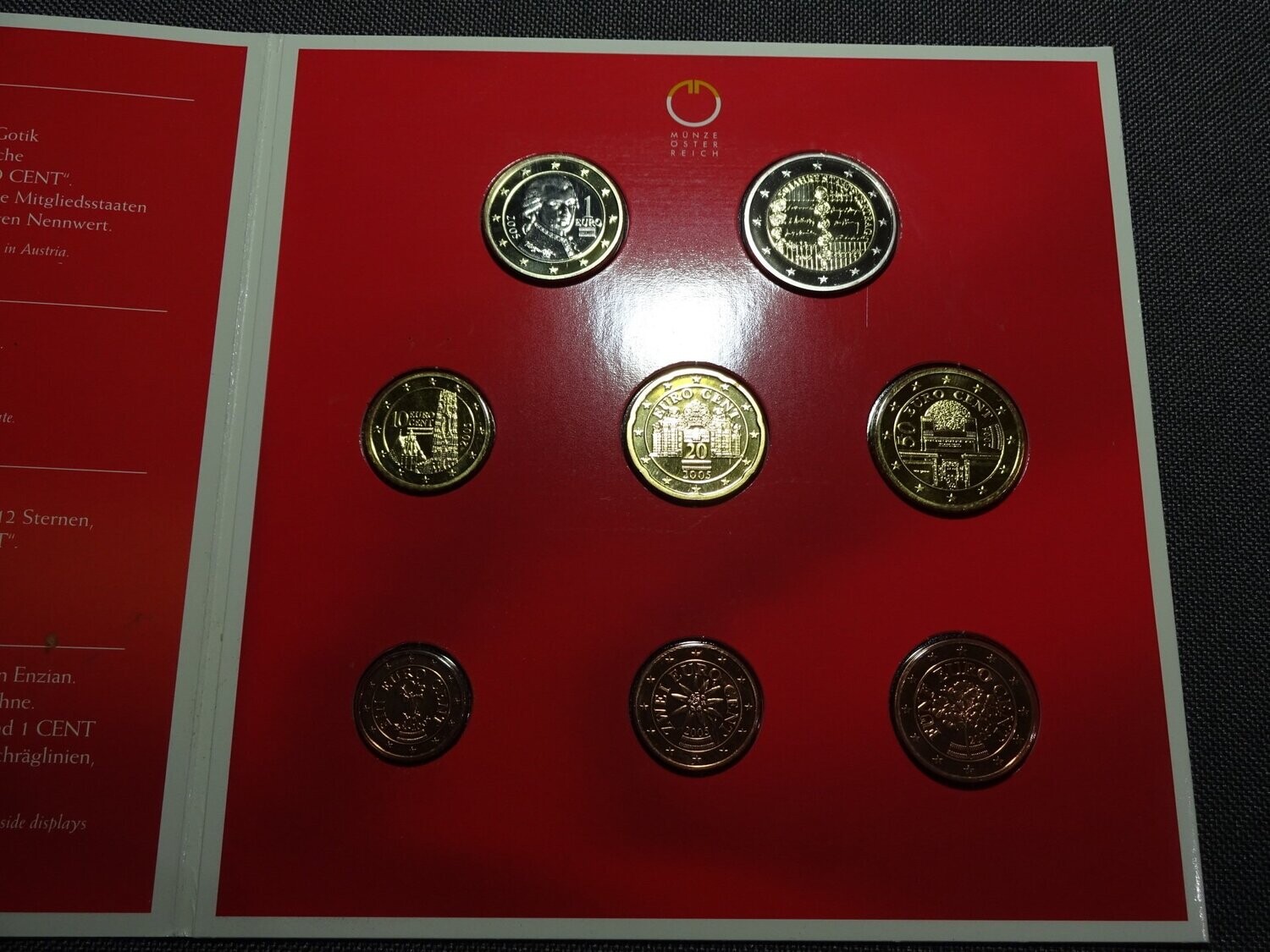Kursmünzensatz KMS Set Österreich 2005 1 Cent - 2 Euro Staatsvertrag