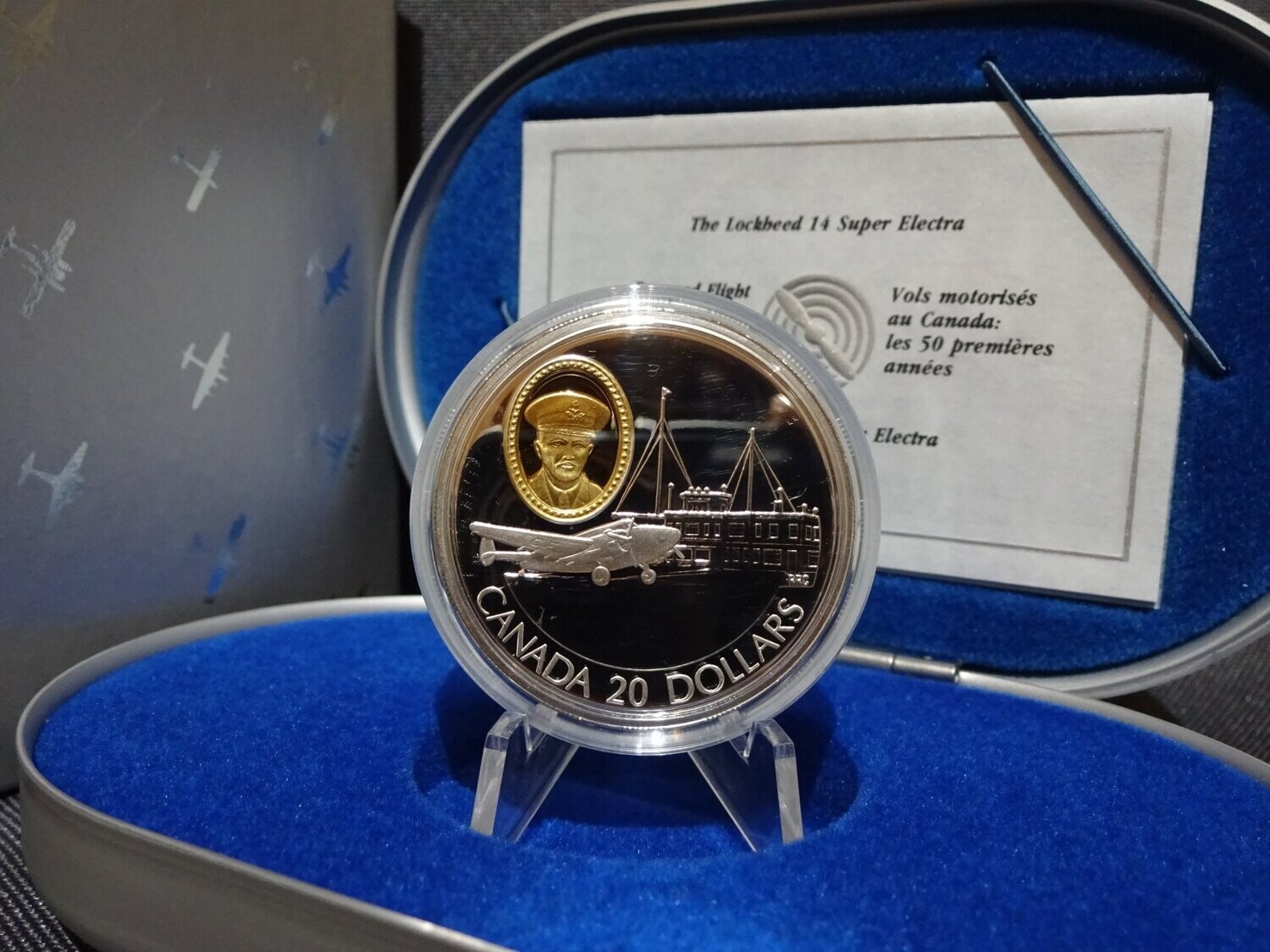 Silbermünze Kanada 1993 20 Dollars Gilded Lockheed 14 Flugzeug PP Proof 1 Oz Unze