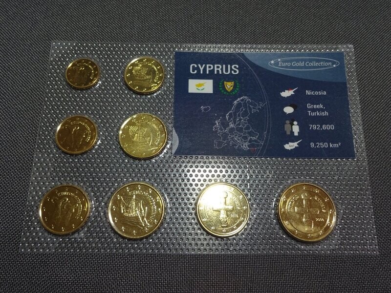 Kursmünzensatz KMS Set Zypern 2008 1 Cent - 2 Euro Vergoldet Blister