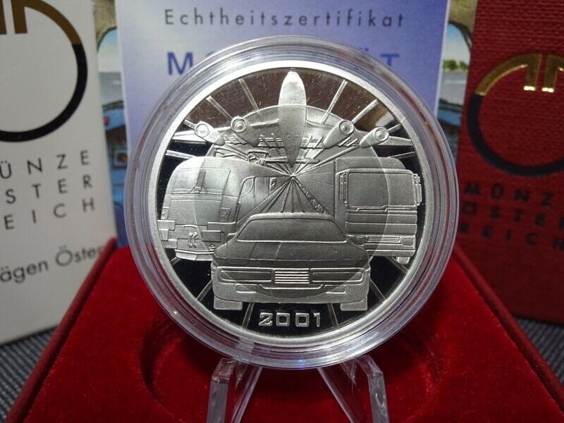 Silbermünze Österreich 2001 100 Schilling Mobilität Titankern