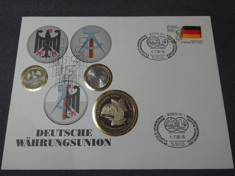 Numisbrief Deutschland & DDR 1990 Währungsunion 2x 1 Mark Münze Medaille Numisbrief Deutschland & DDR 1990 Währungsunion 2x 1 Mark Münze Medaille