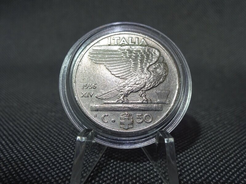 Münze Italien 1936 50 Centesimi XIV Vittorio III. Faschistenprägung SEHR SELTEN Münze Italien 1936 50 Centesimi XIV Vittorio III. Faschistenprägung SEHR SELTEN