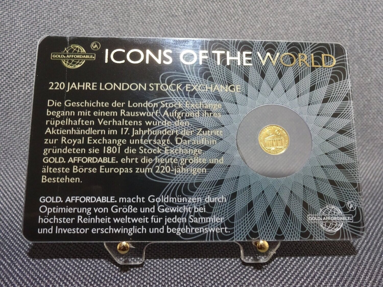 Goldmünze Ruanda 2021 10 Francs London Börse Icons of the World Goldcard 1/200 Oz Unze