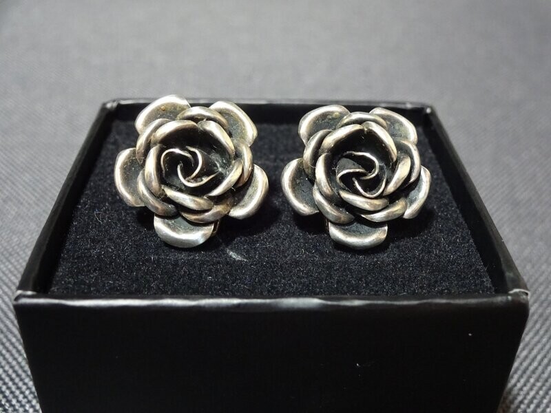 Ohrringe Set Rosen Design Mattiert Vintage Retro 925-Silber