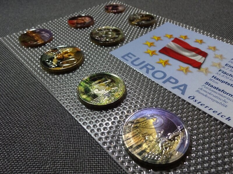 Kursmünzensatz KMS Set Österreich 1 Cent - 2 Euro Farbe Koloriert Selten