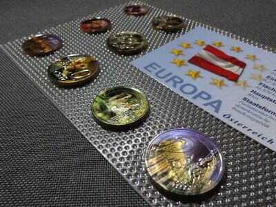 Kursmünzensatz KMS Set Österreich 1 Cent - 2 Euro Farbe Koloriert Selten Kursmünzensatz KMS Set Österreich 1 Cent - 2 Euro Farbe Koloriert Selten