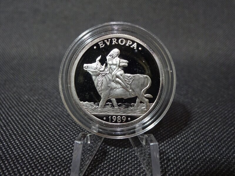 Silbermünze Spanien 1989 1 ECU Europa Stier PP Proof
