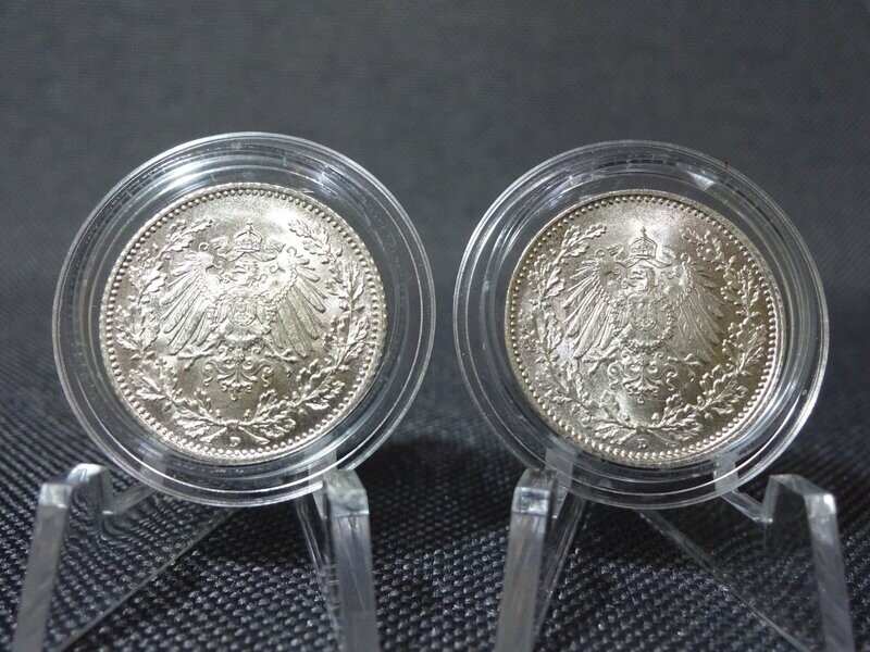 Silbermünzen Set Deutsches Kaiserreich 1918 D 1/2 Mark München Fehlprägung Erhaltung