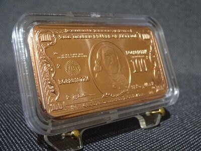 Kupferbarren USA 100 Dollar Banknote Benjamin Franklin 1 Oz Unze