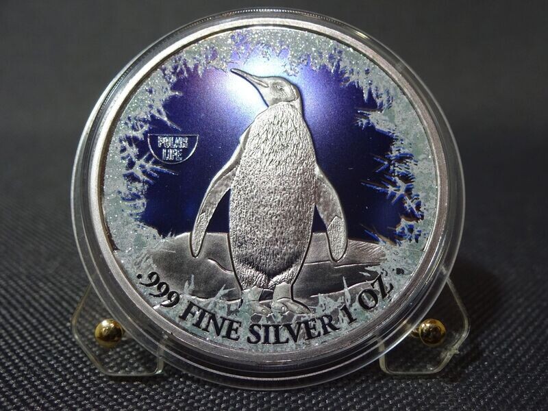 Silbermünze Niue Polar Life Pinguin 2019 Crystal Rhodium Chromonite Farbe 1 Oz Unze