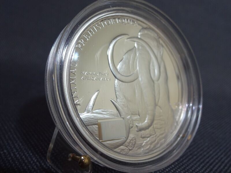 Silbermünze Elfenbeinküste 2010 1000 Francs Mammut Elefant Fossil Zahnfragment PP Proof