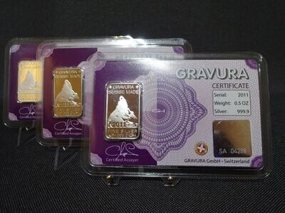 Silberbarren Schweiz Gravura 2011 Matterhorn Berg 1/2 Oz Unze Blister Silberbarren Schweiz Gravura 2011 Matterhorn Berg 1/2 Oz Unze Blister