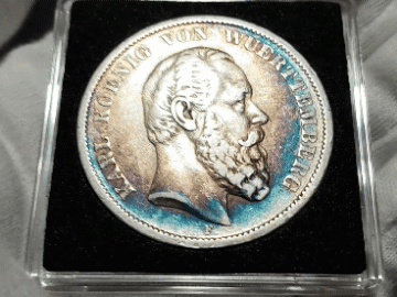 Silbermünze Deutsches Kaiserreich 5 Mark 1876 F König Karl Württemberg Patina