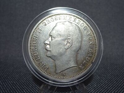 Silbermünze Deutsches Kaiserreich 3 Mark G 1911 Friedrich II. Großherzog Baden Patina