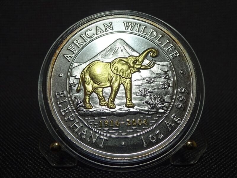 Silbermünze Somalia Elefant 2006 1000 Shillings African Wildlife Gilded 1 Oz Unze Silbermünze Somalia Elefant 2006 1000 Shillings African Wildlife Gilded 1 Oz Unze