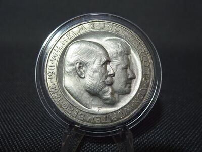 Silbermünze (1) Deutsches Kaiserreich 1911 3 Mark Wilhelm II. Charlotte 25. Jahrestag Württemberg