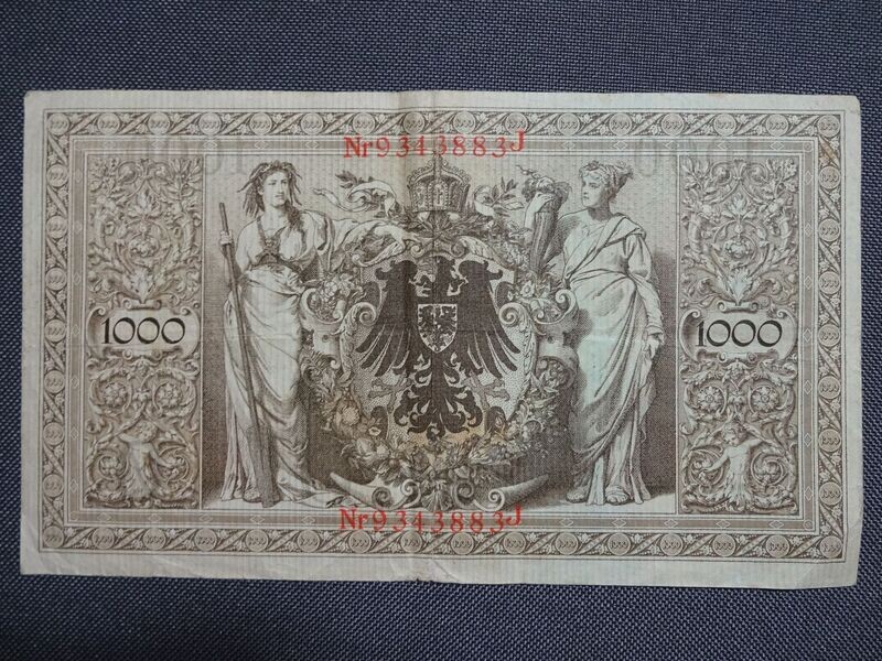 Banknote Deutsches Kaiserreich 1910 J 1000 Mark Reichsbanknote Geldschein Banknote Deutsches Kaiserreich 1910 J 1000 Mark Reichsbanknote Geldschein