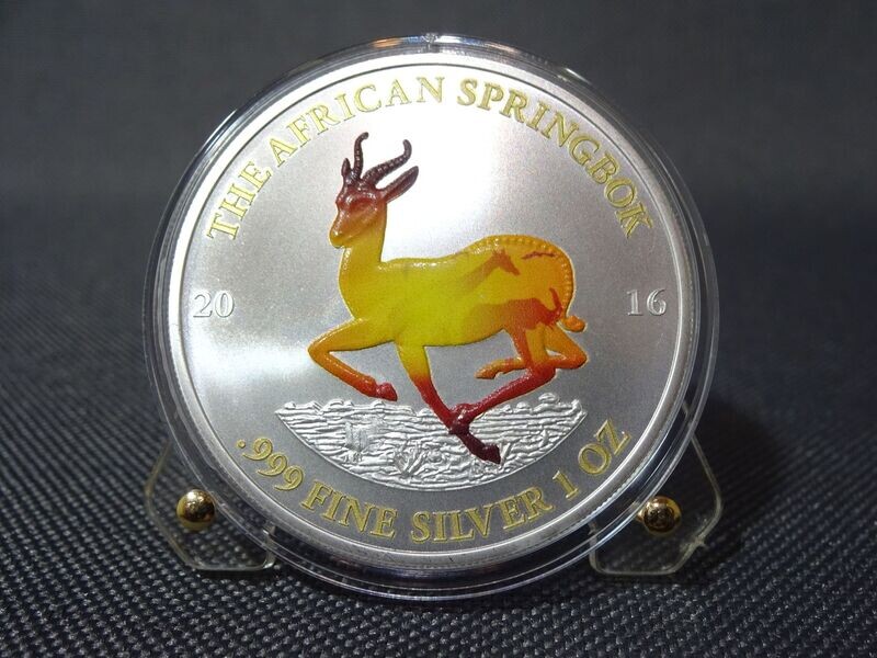 Silbermünze Gabun African Springbok 2016 1000 Francs Farbe 1Oz Unze Silbermünze Gabun African Springbok 2016 1000 Francs Farbe 1Oz Unze