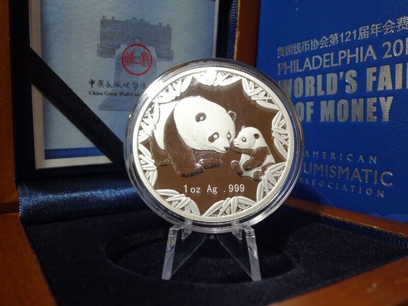 Silbermedaille China Panda 2011 ANA Münzmesse 2012 PP Proof 1 Oz Unze