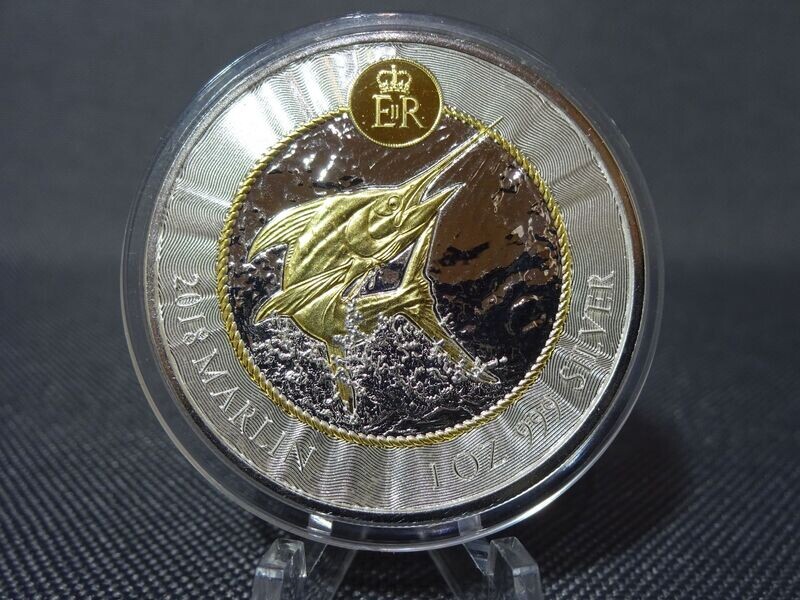 Silbermünze Cayman Islands 2018 1 Dollar Marlin Speerfisch Gilded 1 Oz Unze