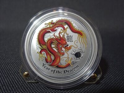 Silbermünze Australien 2012 50 Cents Lunar Drache Dragon Farbe 1/2 Oz Unze