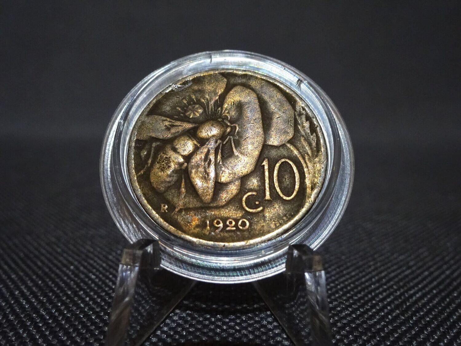 Münze Italien 1920 10 Centesimi Honigbiene Vittorio Patina