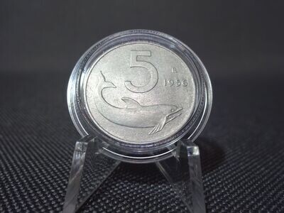 Münze Italien 1956 5 Lire Delfin Rarität SEHR SELTEN (1.)